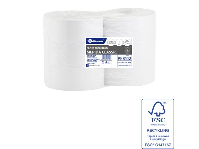 MERIDA CLASSIC roll toilet paper, white, 1 -ply, 23 cm diameter, recycled paper, 340 m (6 rolls / pack.)